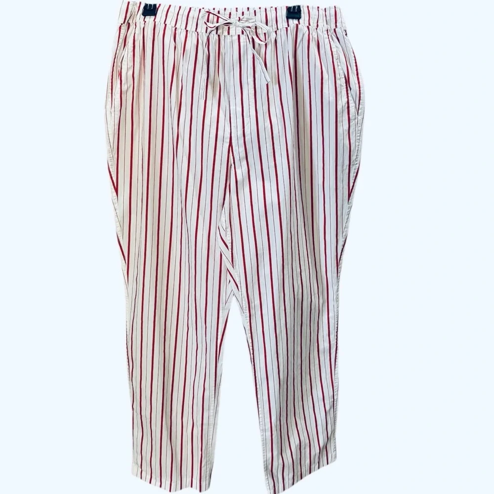 J. Crew Pajama Pant in Cotton Poplin in Ivory/Red Stripe Size L. NWT